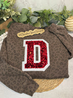 Varsity Letter Sequins Vintage Leopard Sweatshirt