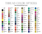 Color chart for thread options with various colors and their corresponding names.