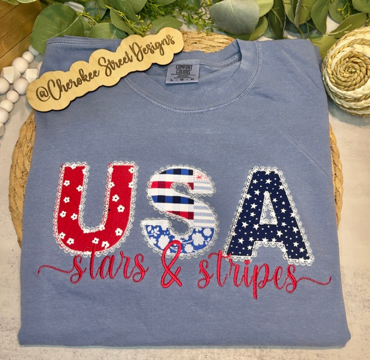 USA Appliqué Embroidered Tee