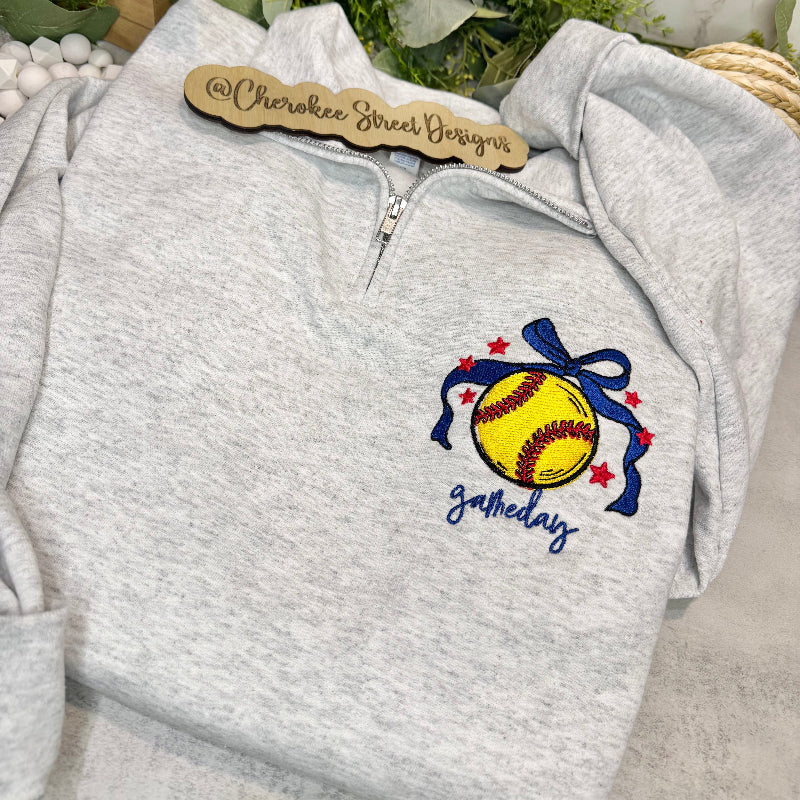 Gray sweatshirt with softball design 
