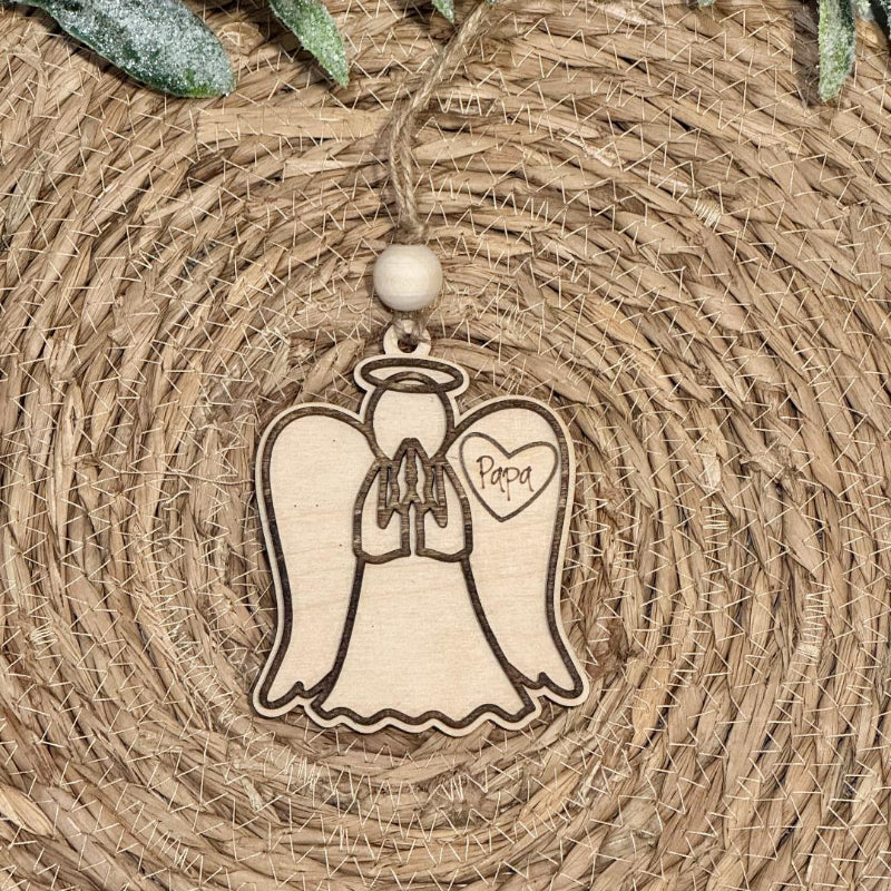 Wooden angel ornament with 'Papa' 
