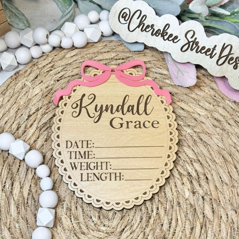 Baby announcement card with decorative elements 