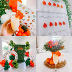 Collage of decor including glasses, flowers, and balloons.