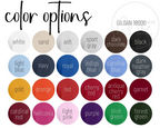 Color swatch chart with various color options labeled.