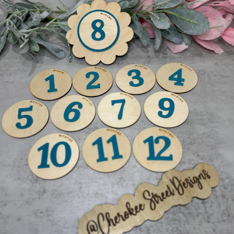 Wooden numbers with teal.
