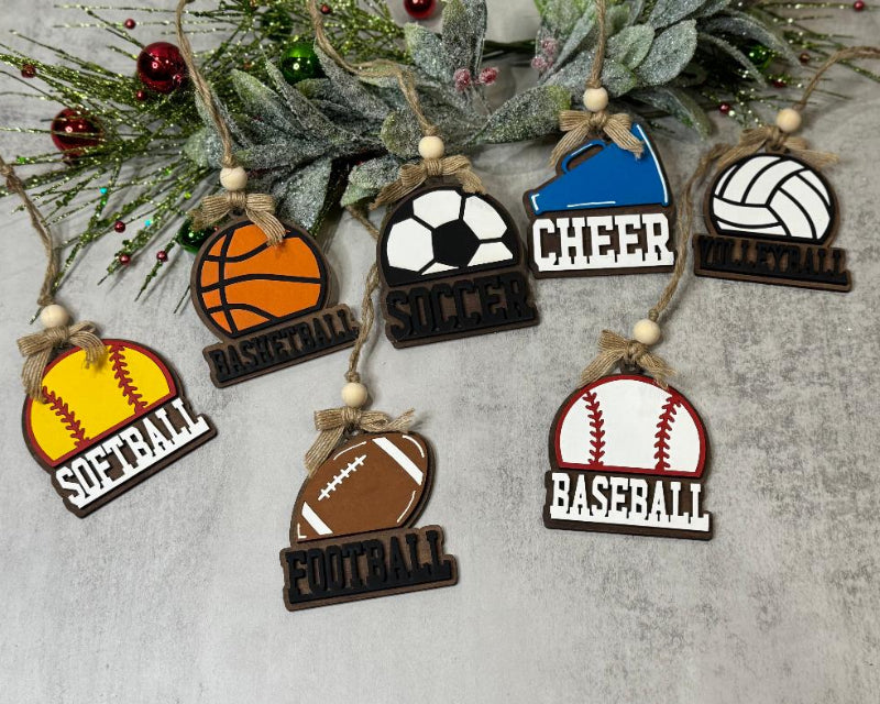 Set of sports-themed decorative ornaments 