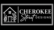 A black square graphic featuring a white rectangular logo with a house icon and the text 'CHEROKEE Street DESIGNS'.