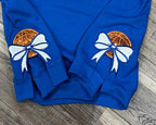 Blue sweatshirt with basketball side bows