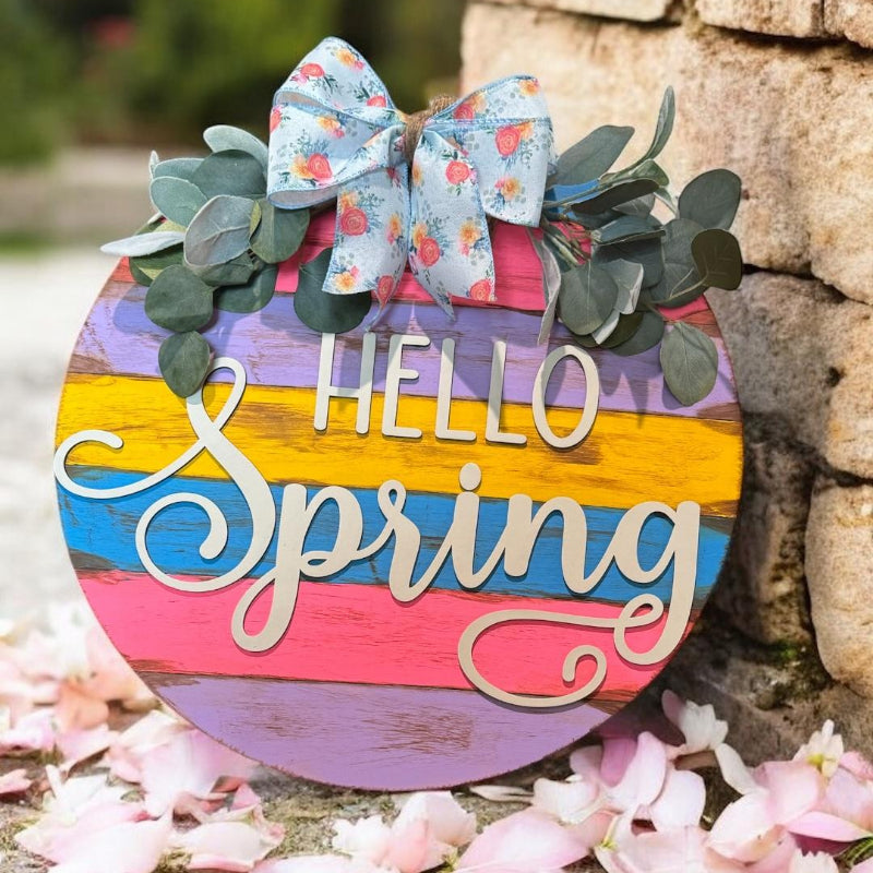 Hello Spring Colorful Door Hanger